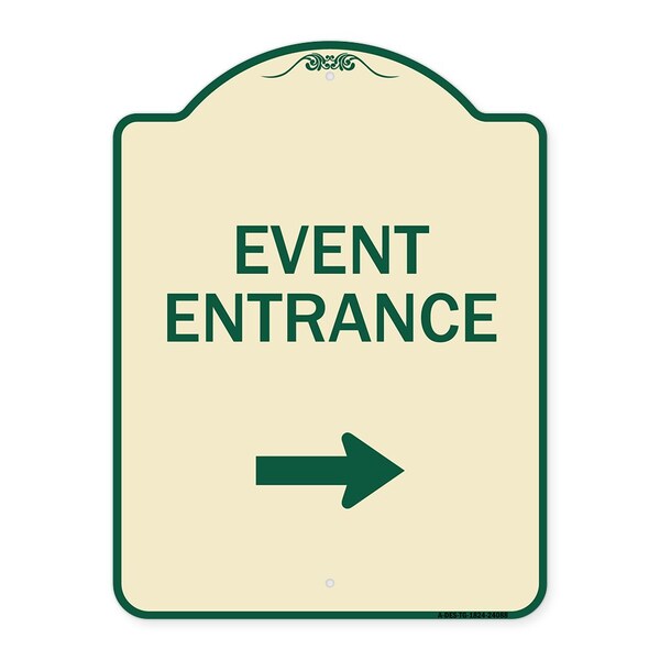 Event Entrance With Right Arrow Heavy-Gauge Aluminum Architectural Sign, 24" H, TG-1824-24088